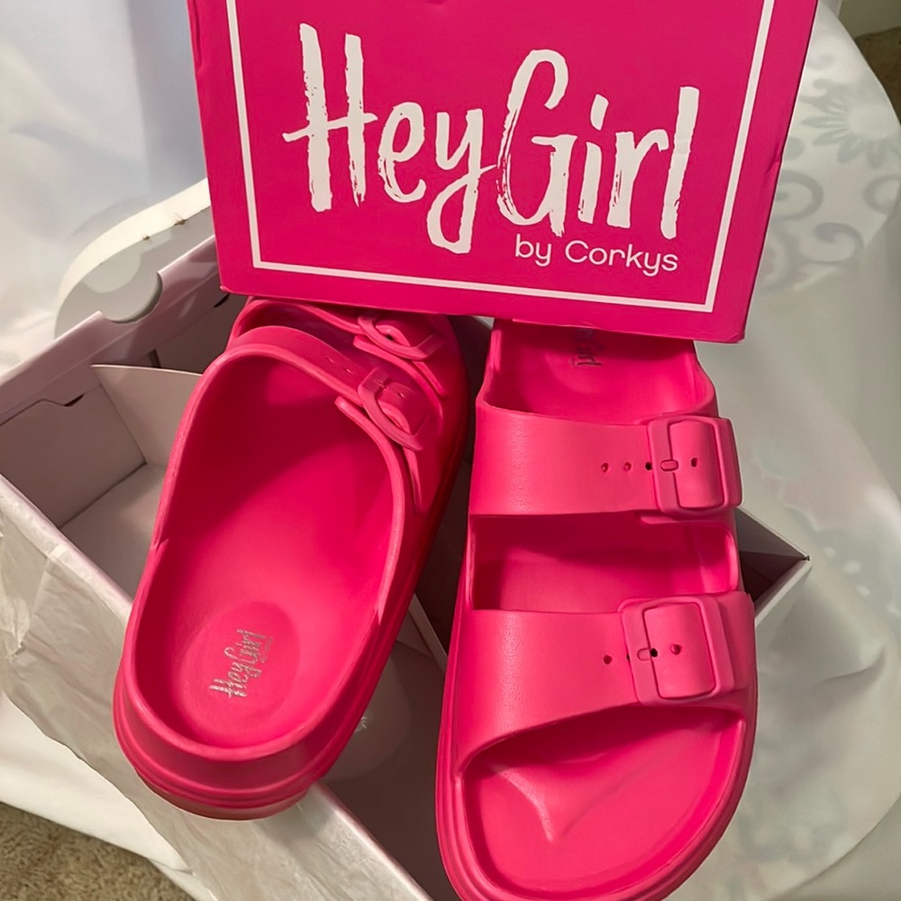 Corey's size 8 slip on sandals.